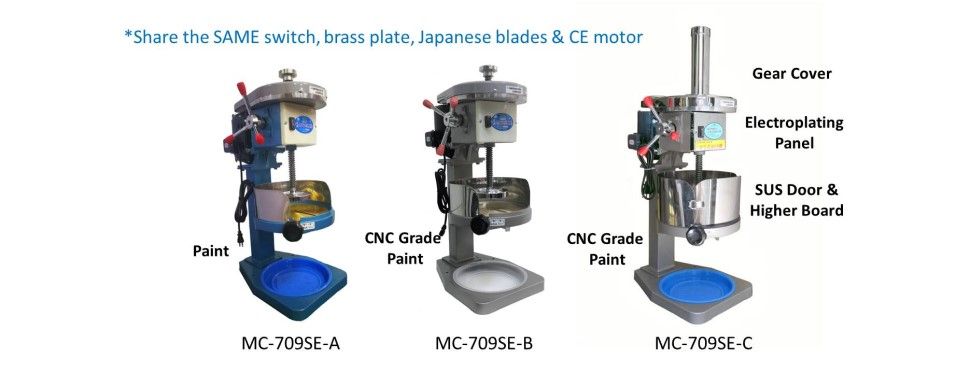 Comparación de la serie de raspadoras de hielo MC-709SE, tipo A, B y C